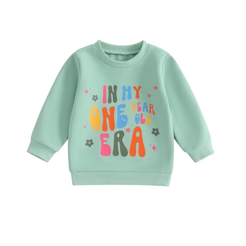 Geagodelia Baby Mädchen 1. Jahr Geburtstags Sweatshirt In My One Year Old Era Langarmshirt Oberteil Baby Mein Erster Geburtstags Outfit Sommer Kleidung (In My One Year Old Hellgrün, 12-18 Months) von Geagodelia