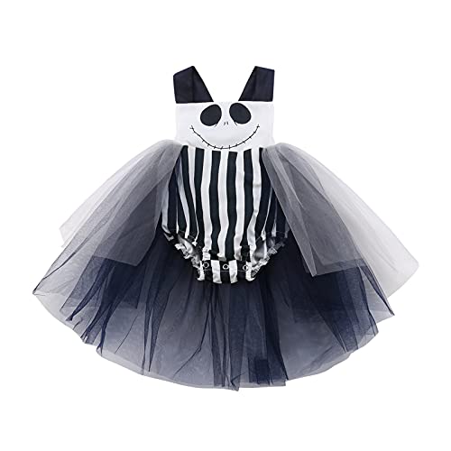 Geagodelia Baby Mädchen Halloween Body Ärmellos Strampler mit Schleife Tutu Kleid Neugeborene Halloween Outfit Oberteile Kleidung 0-24Monate Jumpsuit mit Schleppe (Schwarz weiß, 12-18 Monate) von Geagodelia