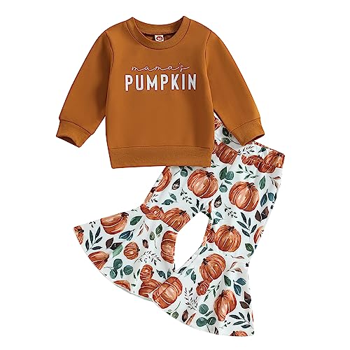 Geagodelia Baby Mädchen Halloween Kürbis Kleidung Outfit Babykleidung Set Langarmshirt Top + Hose Neugeborene Kleinkinder Weiche Babyset My First Halloween (A - Braun, 3-4 Jahre) von Geagodelia