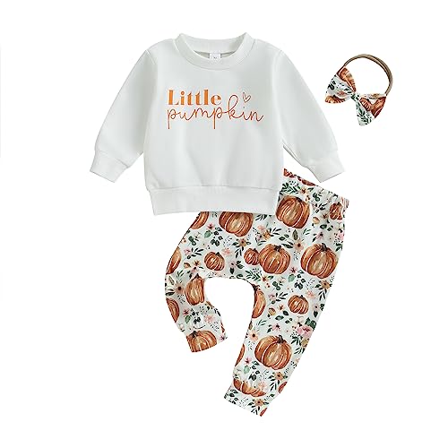 Geagodelia Baby Mädchen Halloween Kürbis Kleidung Outfit Babykleidung Set Langarmshirt Top + Hose Neugeborene Kleinkinder Weiche Babyset My First Halloween (C - Weiß, 6-12 Monate) von Geagodelia