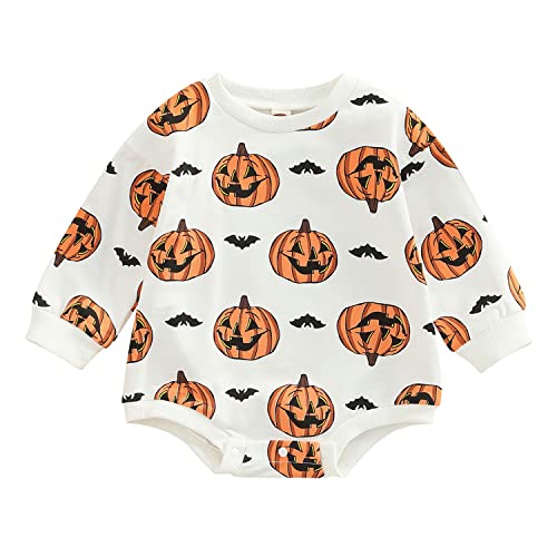 Geagodelia Baby Mädchen Jungen Halloween Body Strampler Langarm Kürbis Kleidung Outfit Babykleidung Langarmbody Babybody Neugeborene Weiche Babyset My First Halloween (Weiß 27 - Schläger, 6-12 Monate) von Geagodelia