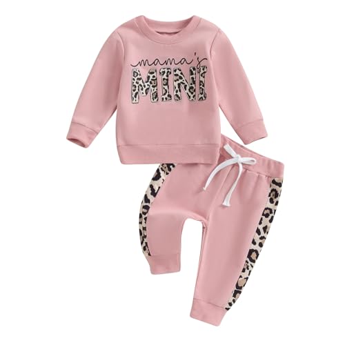 Geagodelia Baby Mädchen Kleidung Babykleidung Outfit Set Langarmshirt Sweatshirt + Leopard Hose Neugeborene Weiche Babyset Mama's Mini Zweiteiler (Pink A, 12-18 Monate) von Geagodelia