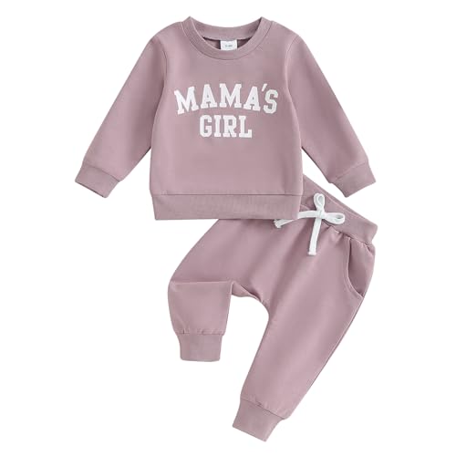 Geagodelia Baby Mädchen Kleidung Outfit Babykleidung Set Langarmshirt Sweatshirt + Hose Neugeborene Weiche Babyset Mama's Girl Zweiteiler (C - Violett, 2-3 Jahre) von Geagodelia