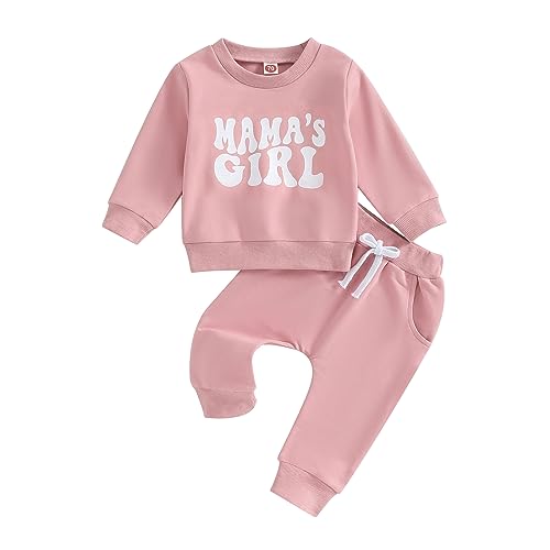 Geagodelia Baby Mädchen Kleidung Outfit Babykleidung Set Langarmshirt Sweatshirt + Hose Neugeborene Weiche Babyset Mama's Girl Zweiteiler (D - Pink, 6-12 Monate) von Geagodelia