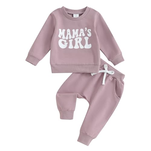 Geagodelia Baby Mädchen Kleidung Outfit Babykleidung Set Langarmshirt Sweatshirt + Hose Neugeborene Weiche Babyset Mama's Girl Zweiteiler (D - Violett, 12-18 Monate) von Geagodelia