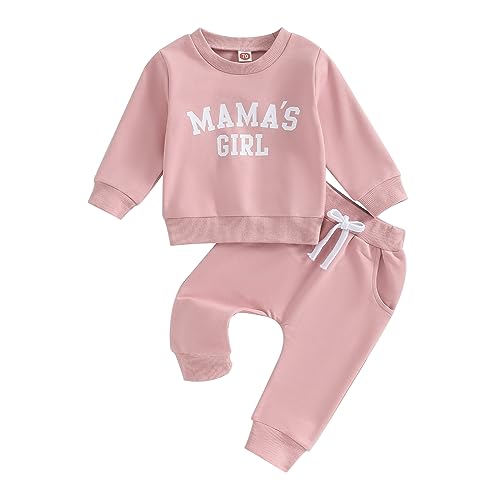 Geagodelia Baby Mädchen Kleidung Outfit Babykleidung Set Langarmshirt Sweatshirt + Hose Neugeborene Weiche Babyset Mama's Girl Zweiteiler (C - Pink, 0-6 Monate) von Geagodelia