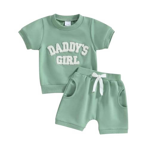Geagodelia Baby Mädchen Kleidung Outfit Babykleidung Set T-Shirt Top + Shorts Neugeborene Kleinkinder Weiche Babyset Sommer Zweiteiler (Daddy's Girl - Grün 68, 6-12 Monate) von Geagodelia