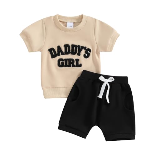Geagodelia Baby Mädchen Kleidung Outfit Babykleidung Set T-Shirt Top + Shorts Neugeborene Kleinkinder Weiche Babyset Sommer Zweiteiler (Daddy's Girl - Schwarz 68, 0-6 Monate) von Geagodelia