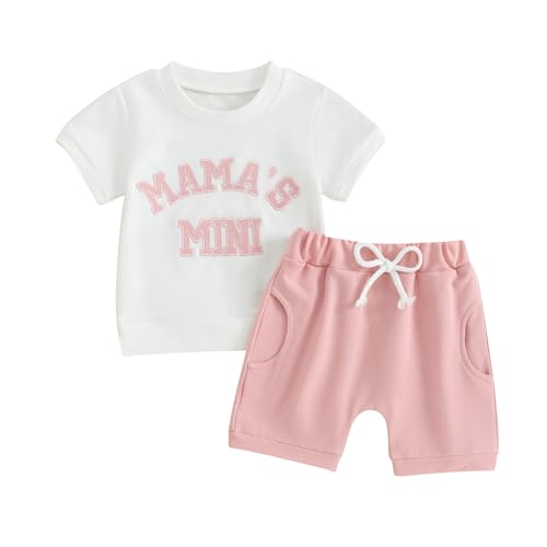 Geagodelia Baby Mädchen Kleidung Outfit Babykleidung Set T-Shirt Top + Shorts Neugeborene Kleinkinder Weiche Babyset Sommer Zweiteiler (Mama's Mini - Pink 23, 18-24 Monate) von Geagodelia