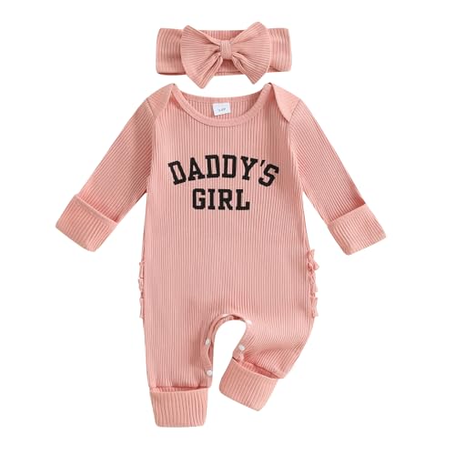 Geagodelia Baby Mädchen Strampler + Stirnband Neugeborene Kleidung Outfit Overall Babykleidung Weiche Babystrampler (Daddy's Girl - Pink, 0-3 Monate) von Geagodelia