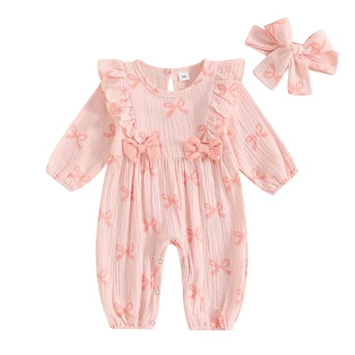 Geagodelia Baby Mädchen Strampler Overall Herz Bogen Outfit Kleidung Babykleidung Schlafstrampler Neugeborene Weiche Jumpsuit Babystrampler Valentinstag (Bogen - Pink, 0-3 Monate) von Geagodelia