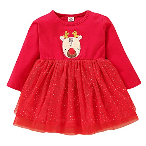 Geagodelia Baby Mädchen Weihnachten Kleid Outfit Prinzessin Weihnachtskleid Weihnachtsoutfit Langarm Babykleidung Neugeborene Weiche Kleidung My First Christmas (Rot 51 - Elch, 12-18 Monate) von Geagodelia