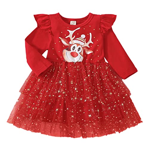 Geagodelia Baby Mädchen Weihnachten Kleid Outfit Prinzessin Weihnachtskleid Weihnachtsoutfit Langarm Babykleidung Neugeborene Weiche Kleidung My First Christmas (Rot 97, 12-18 Monate) von Geagodelia