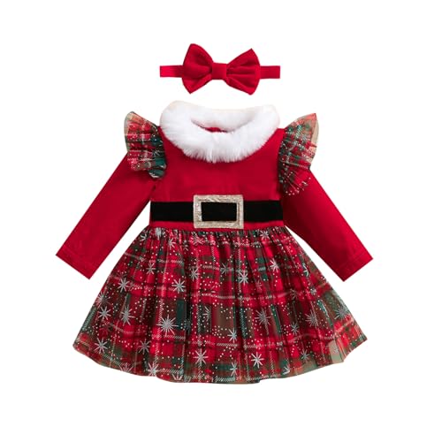 Geagodelia Baby Mädchen Weihnachten Kleid Outfit Prinzessin Weihnachtskleid Weihnachtsoutfit Langarm Babykleidung Neugeborene Weiche Kleidung My First Christmas (Rot Schneeflocke, 18-24 Monate) von Geagodelia