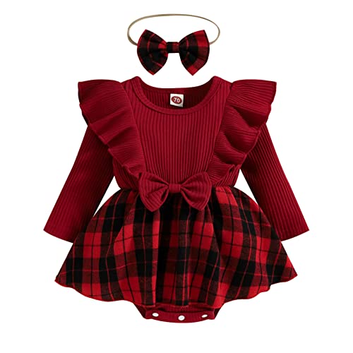 Geagodelia Baby Mädchen Weihnachten Kleid Outfit Weihnachtskleid Weihnachtsoutfit Prinzessin Body Langarm Babykleidung Neugeborene Weiche Kleidung My First Christmas (D - Rot, 12-18 Monate) von Geagodelia