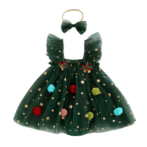 Geagodelia Baby Mädchen Weihnachtskleid Prinzessin Weihnachten Kleid Outfit Weihnachtsoutfit Neugeborene Kinder Weiche Kleidung Babykleidung My First Christmas (A - Grün Body, 3-6 Monate) von Geagodelia