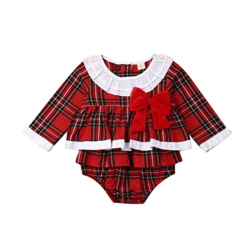 Geagodelia Baby Mädchen Weihnachtsstrampler Rot Kariert Body Langarm Bodykleid Weihnachtsoutfit Neugeborene Baby Prinzessin Festlich Strampler Mein Erstes Weihnachten Outfit (Rot B, 0-6 Monate) von Geagodelia