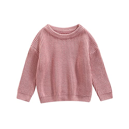 Geagodelia Kleinkinder Baby Oversized Pullover Mädchen Jungen Grobmaschig Strickpullover Herbst Winter Warm Gestrickt Pulli Oberteil Knitted Jumper Sweater (Dunkelpink, 12-18 Monate) von Geagodelia