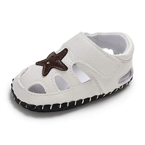 Geagodelia Baby Sandalen Weicher Lauflernschuhe Hausschuhe für Kleinkind Junge Mädchen mit Modern Sterne Muster (3-6 Monate, Weiß) von Geagodelia