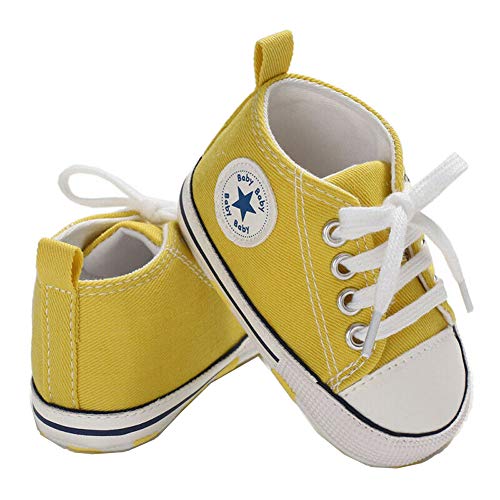 Geagodelia Baby Schuhe Krabbelschuhe Hausschuhe Lauflernschuhe Jungen Foot Chucks Sneaker Babyschuhe Baby Kleidung 0-6 Monate (Gelb, 3-6 Monate) von Geagodelia