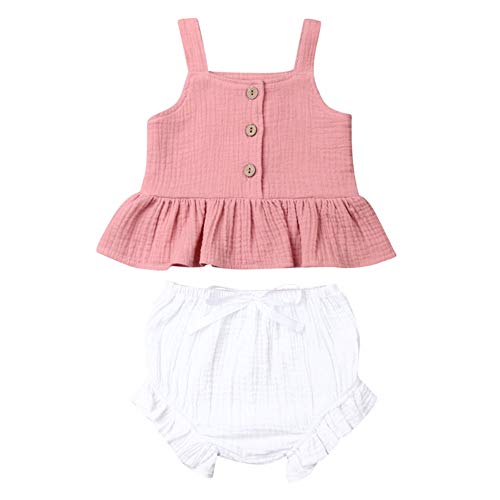 Geagodelia Babykleidung Kinderkleidung Set Baby Kinder Mädchen Kleidung Outfit Top Shirt + Shorts Neugeborene Weiche Strand Babyset Sommer T-35898 (3-4 Jahre, B - Pink & Weiß) von Geagodelia