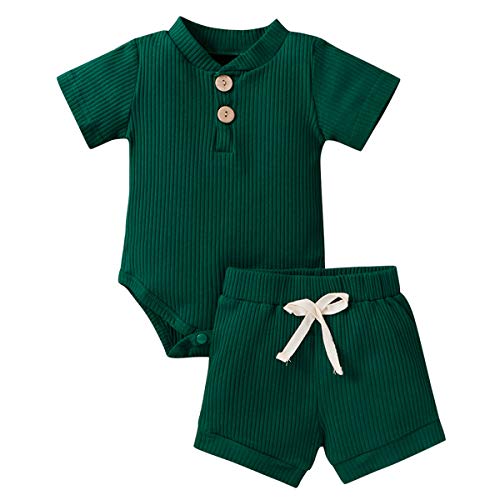 Geagodelia Babykleidung Set Baby Jungen Mädchen Kleidung Outfit Kurzarm Body Strampler + Shorts Neugeborene Weiche Einfarbige Babyset T-52508 (Grün, 0-3 Monate) von Geagodelia