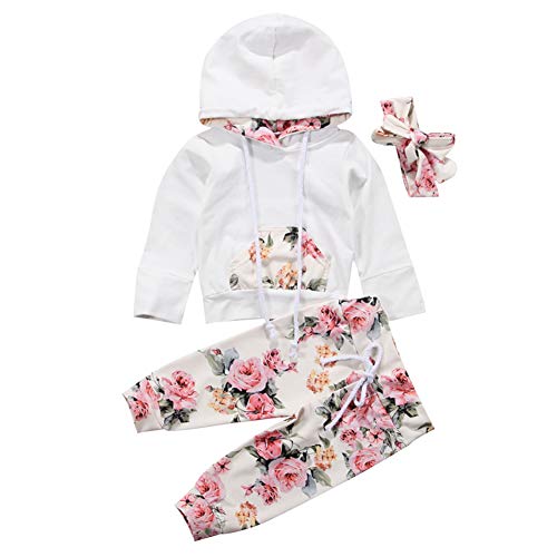 Geagodelia Babykleidung Set Baby Mädchen Kleidung Outfit Langarm Kapuzenpullover Top + Hose Neugeborene Kleinkinder Weiche Babyset T-47889 (0-6 Monate, Weiß 811) von Geagodelia