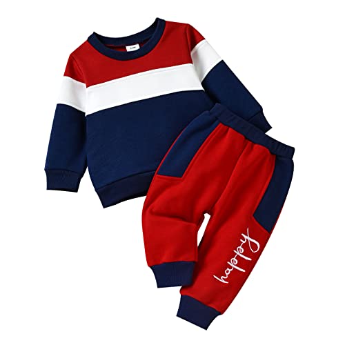 Geagodelia Babykleidung Set Baby Jungen Mädchen Outfit Kleidung Jogginganzug Sweatshirt Top + Hose Jogginghose Neugeborene Babyset T-58202 (Rot & Blau, 9-12 Monate) von Geagodelia