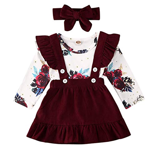 Geagodelia Babykleidung Set Baby Mädchen Kleidung Outfit Body Strampler + Rock mit Hosenträger und Rüschen Neugeborene Weiche Babyset T-42553 (Rot 47 - Langarm, 6-12 Monate) von Geagodelia