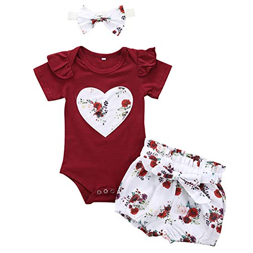 Geagodelia Babykleidung Set Baby Mädchen Kleidung Outfit Body Strampler + Shorts Neugeborene Kleinkinder Weiche Strand Babyset Sommer T-28221 (12-18 Monate, Weinrot 561) von Geagodelia