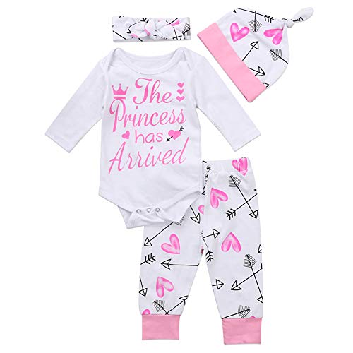 Geagodelia Babykleidung Set Baby Mädchen Kleidung Outfit Langarm Body Strampler + Hose + Stirnband/Mütze Neugeborene Weiche Babyset T-19829 (Princess Has Arrived - Weiß, Neugeborene) von Geagodelia