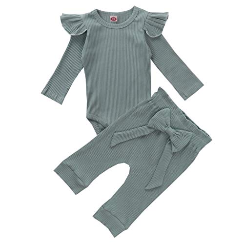 Geagodelia Babykleidung Set Baby Mädchen Kleidung Outfit Langarm Body Strampler + Hose Neugeborene Weiche Einfarbige Babyset T-45461 (Grün, 18-24 Monate) von Geagodelia