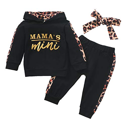 Geagodelia Babykleidung Set Baby Mädchen Kleidung Outfit Langarm Kapuzenpullover Top + Hose Neugeborene Kleinkinder Weiche Babyset Mama's Mini (Schwarz 725, 12-18 Monate) von Geagodelia