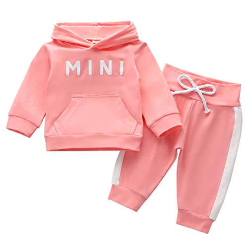 Geagodelia Babykleidung Set Baby Mädchen Kleidung Outfit Langarm Kapuzenpullover Top + Hose Neugeborene Kleinkinder Weiche Babyset T-47889 (0-6 Monate, Pink 707) von Geagodelia