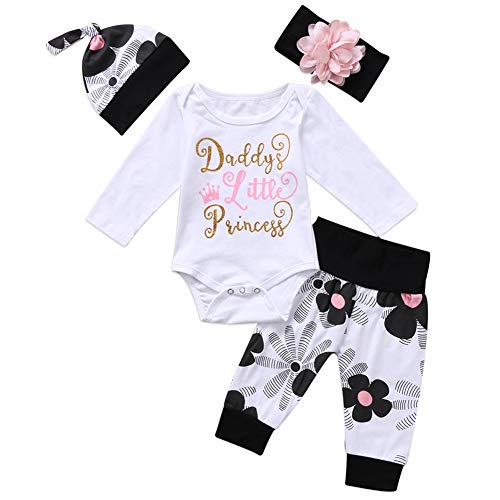 Geagodelia Babykleidung Set Baby Mädchen Langarm Body Strampler + Hose + Stirnband Mütze Kleinkinder Neugeborene Warme Babyset Kleidung Daddy's Prinzessin (0-6 Monate, Weiß & Schwarz 615) von Geagodelia