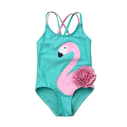 Geagodelia Badeanzug für Neugeborene, Mädchen, 0-7 Jahre alt, bedruckt, Cartoon, niedlich, Bikini, Mädchen, mehrfarbig, 01 Flamingo-Grün, 3-4 Jahre von Geagodelia