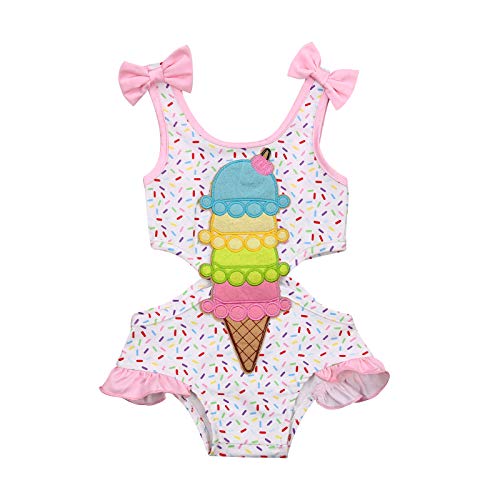 Geagodelia Einteiliger Badeanzug für Mädchen, 0-7 Jahre, ärmellos, Cartoon, niedlich, Bikini, Mädchen, mehrfarbig, Rosa-Eiscreme02, 0- 3 Monate von Geagodelia