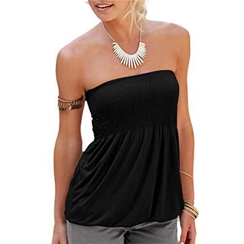 Geagodelia Crop Top für Damen, sexy, einfarbig, lässig, ärmellos, Y2K, Top, Trägerlos, mehrfarbig S-XXL, Schwarz Small von Geagodelia