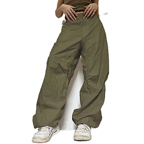 Geagodelia Damen Baggy Cargohose Weite Palazzo Hose Cargo Parachute Pants Y2k Fashion Aesthetic Freizeithose Fallschirm Hose Track Pants (C - Grün, S) von Geagodelia