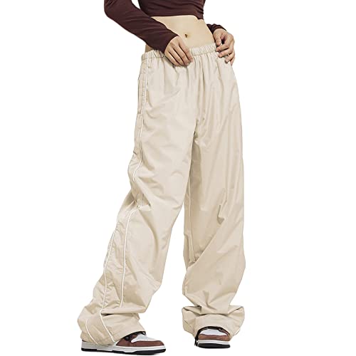 Geagodelia Damen Baggy Cargohose Weite Palazzo Hose Cargo Parachute Pants Y2k Fashion Aesthetic Freizeithose Fallschirm Hose Track Pants (D - Beige, S) von Geagodelia