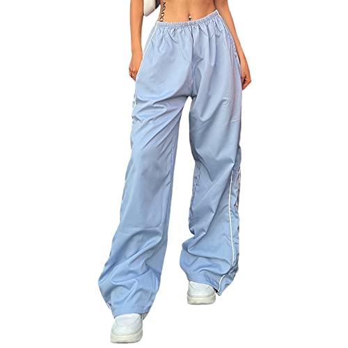 Geagodelia Damen Baggy Cargohose Weite Palazzo Hose Cargo Parachute Pants Y2k Fashion Aesthetic Freizeithose Fallschirm Hose Track Pants (D - Hellblau, L) von Geagodelia