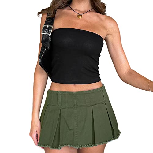 Geagodelia Damen Bandeau Top Sexy Tube Top Trägerloses Schulterfreies Oberteile Y2k Fashion Aesthetic Clothes Sommer Outfit Rückenfreies Crop Tops Streetwear (Schwarz, M) von Geagodelia