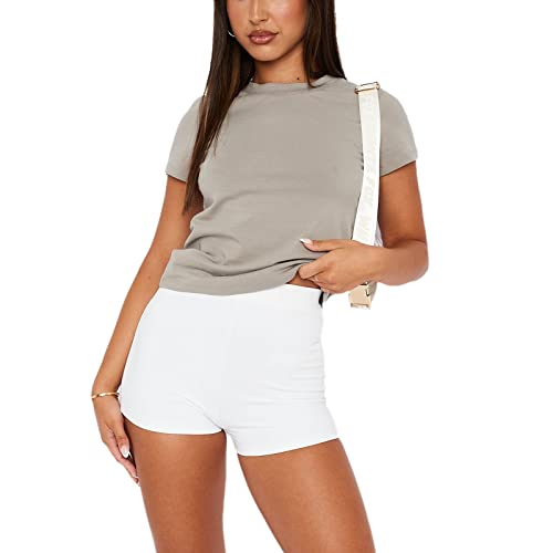 Geagodelia Damen Baumwolle T-Shirt Basic Kurzarm Oberteil Y2k Aesthetic Clothes Sommer Fashion Top Outfit Skims Dupes (A - Hellgrau, S) von Geagodelia