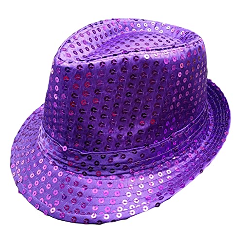 Geagodelia Damen Glitzer Hut Pailletten Mütze Kopfbedeckung für Party Disco Halloween Karneval Kostüm Fasching Accessoires Faschingshut Kostümzubehör Einheitsgröße (Lila) von Geagodelia