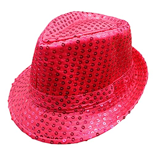 Geagodelia Damen Glitzer Hut Pailletten Mütze Kopfbedeckung für Party Disco Halloween Karneval Kostüm Fasching Accessoires Faschingshut Kostümzubehör Einheitsgröße (Rose) von Geagodelia