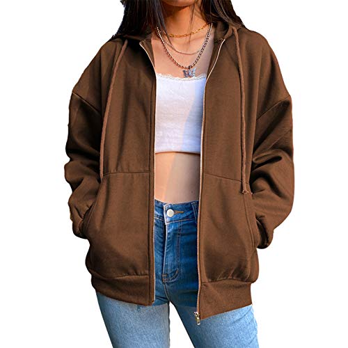 Geagodelia - Damen Kapuzenpullover Vintage Sweatshirt Übergangsjacke Teenager Mädchen Y2K Mode Frühling Herbst Braun M, braun von Geagodelia