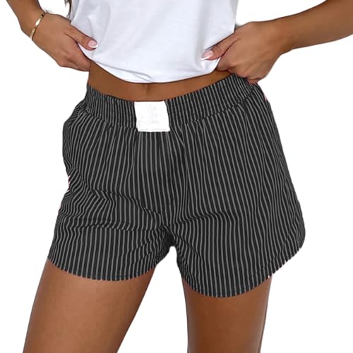 Geagodelia Damen Karierte Pyjama Shorts Boxershorts Sexy Sommer Schlafshorts Kurze Hose Leichte Pyjamahose Schlafhose Y2k Lounge Shorts (D - Schwarz Streifen, S) von Geagodelia