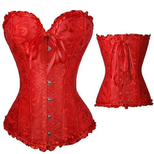 Geagodelia Damen Korsett Oberteil Rücken Schnüren Große Brüste Sexy Piraten Kostüm Corsage Bustier Corset Top Große Größen (A 01- Rot, XL) von Geagodelia