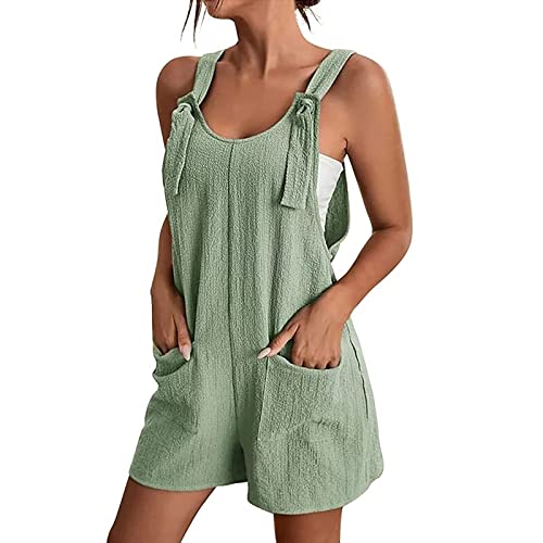 Geagodelia Damen Kurze Jumpsuit Latzhose mit Taschen Elegant Ärmellos Einteiler Overall Sexy Romper Y2k Aesthetic Sommer Clothes Workout Outfit (A - Grün, L) von Geagodelia