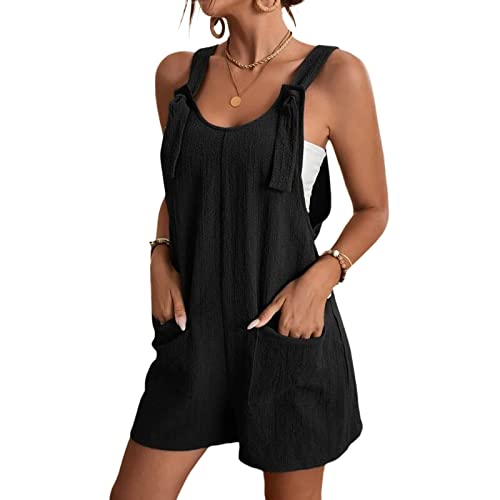 Geagodelia Damen Kurze Jumpsuit Latzhose mit Taschen Elegant Ärmellos Einteiler Overall Sexy Romper Y2k Aesthetic Sommer Clothes Workout Outfit (A - Schwarz, M) von Geagodelia